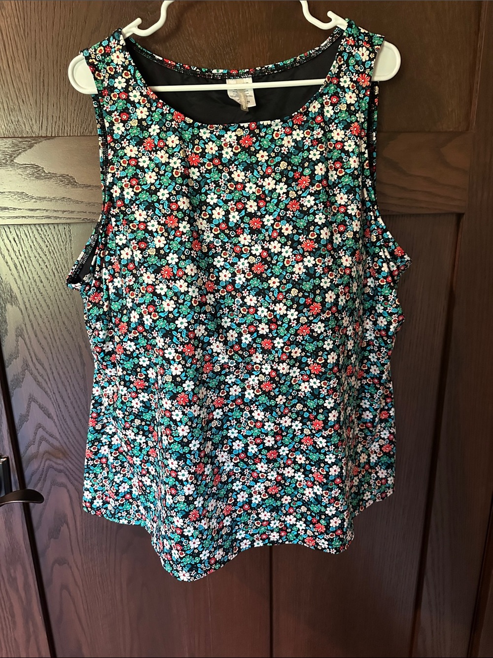 Lands' End Floral Sleeveless Camisole - Black, Teal & Coral